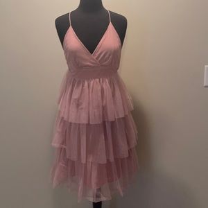 Blush Pink Tulle Dress With Crisscrossed Back